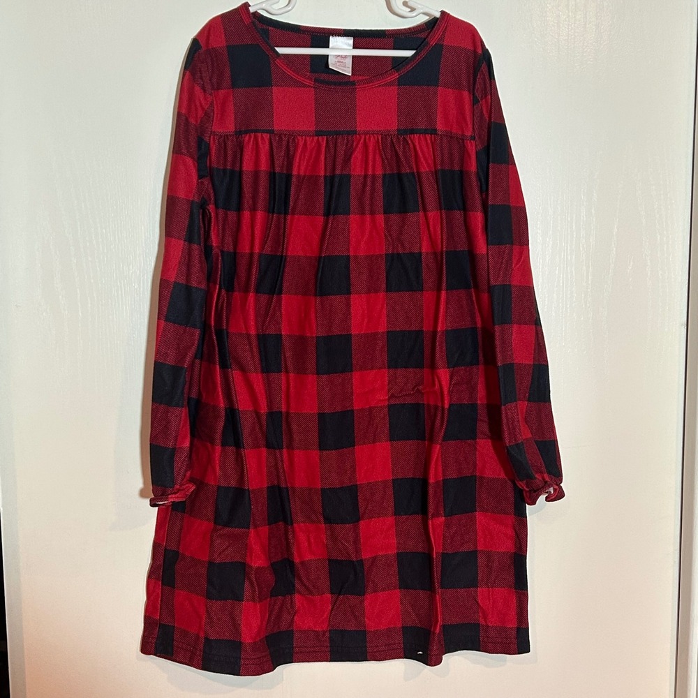 North Pole Trading‎ Co Girls Red Black Buffalo Plaid  Nightgown Size M 10/12